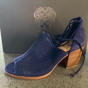 Vince Camuto blue suede open toe heels